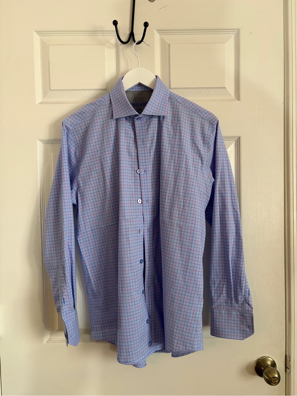 Men's Light Blue Checked Dress Shirt - Classic Spread Collar